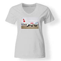 Thumbnail for Swiss Airlines Bombardier CS100 Designed V-Neck T-Shirts