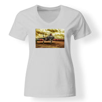 Thumbnail for Fighter Jet 35 at Airbase Designed V-Neck T-Shirts