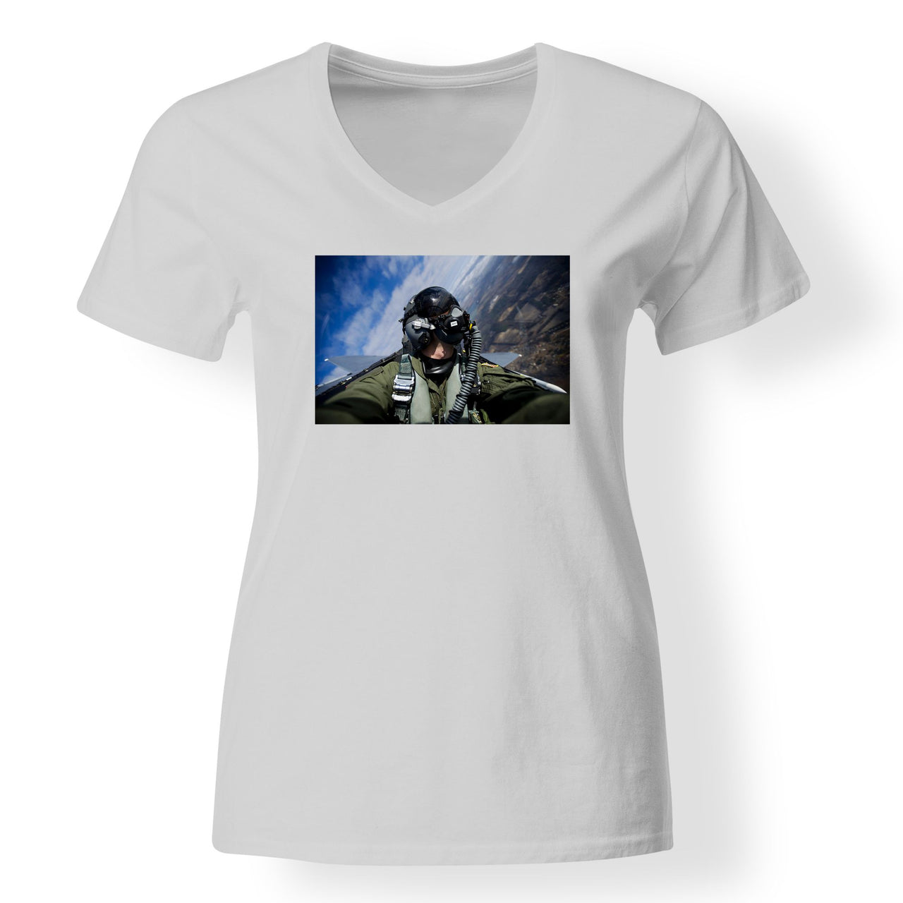 Amazing Military Pilot Selfie Designed V-Neck T-Shirts