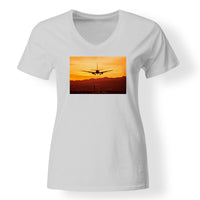 Thumbnail for Landing Aircraft During Sunset Designed V-Neck T-Shirts
