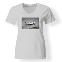 Thumbnail for Departing Lufthansa A380 Designed V-Neck T-Shirts