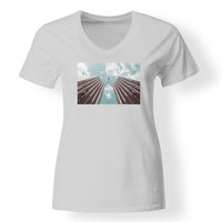 Thumbnail for Airplane Flying over Big Buildings Designed V-Neck T-Shirts