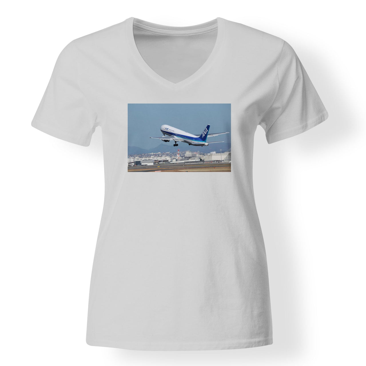 Departing ANA's Boeing 767 Designed V-Neck T-Shirts