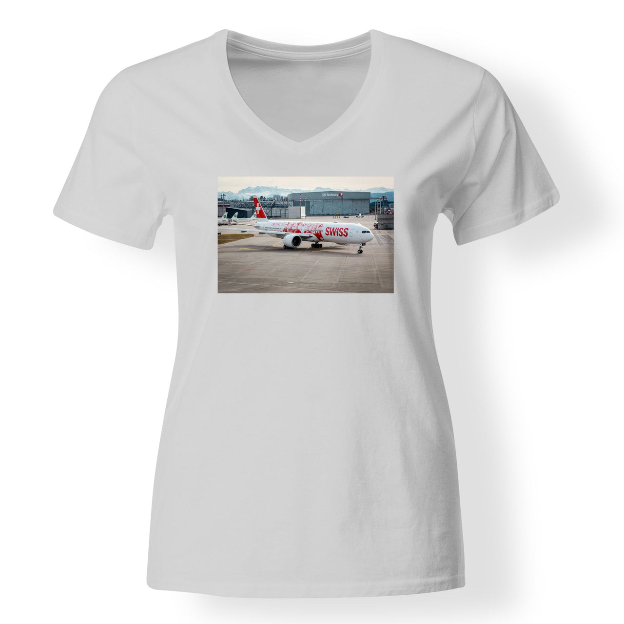 Boeing 777 Swiss Foto Designed V-Neck T-Shirts