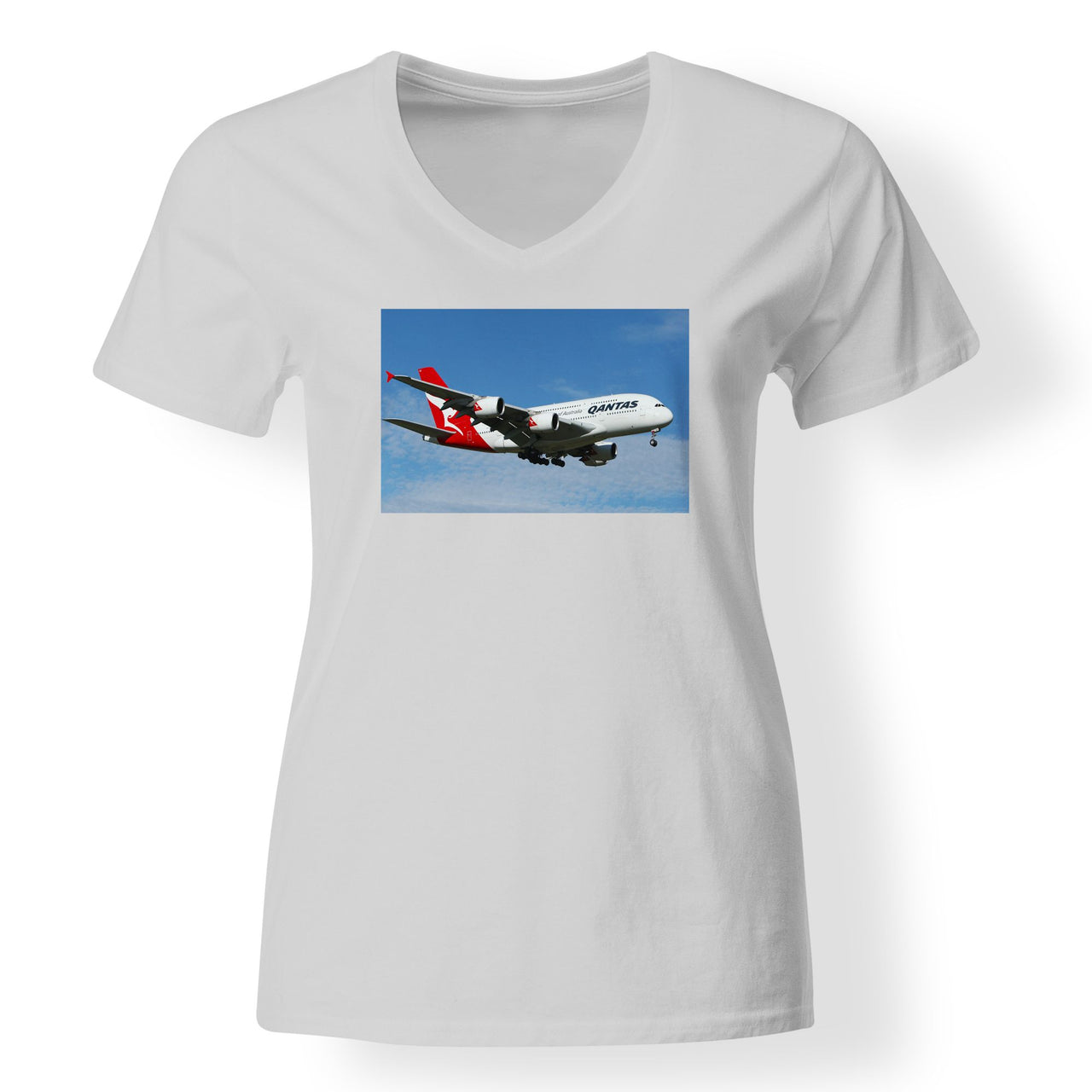 Landing Qantas A380 Designed V-Neck T-Shirts