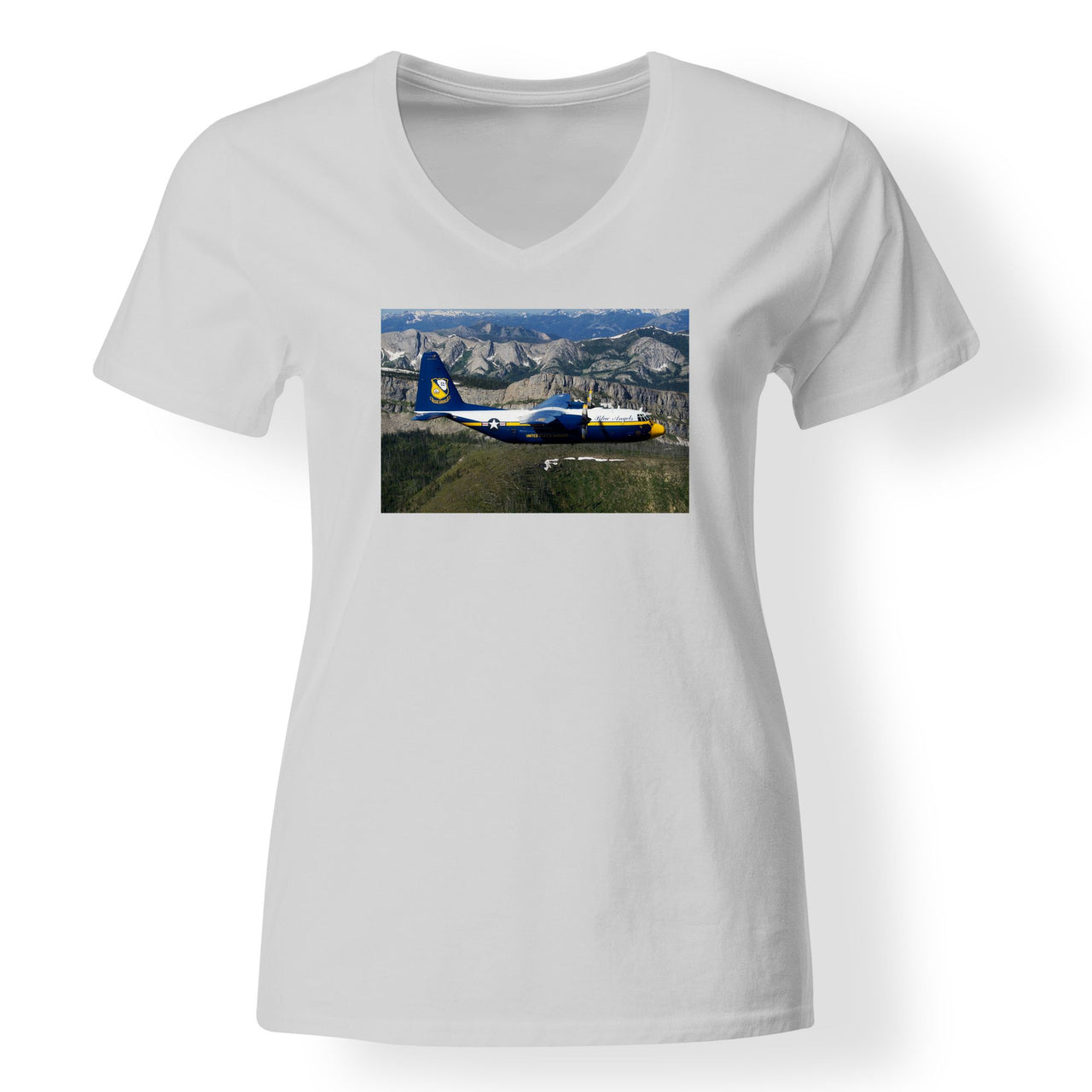 Amazing View with Blue Angels Aircraft Designed V-Neck T-Shirts