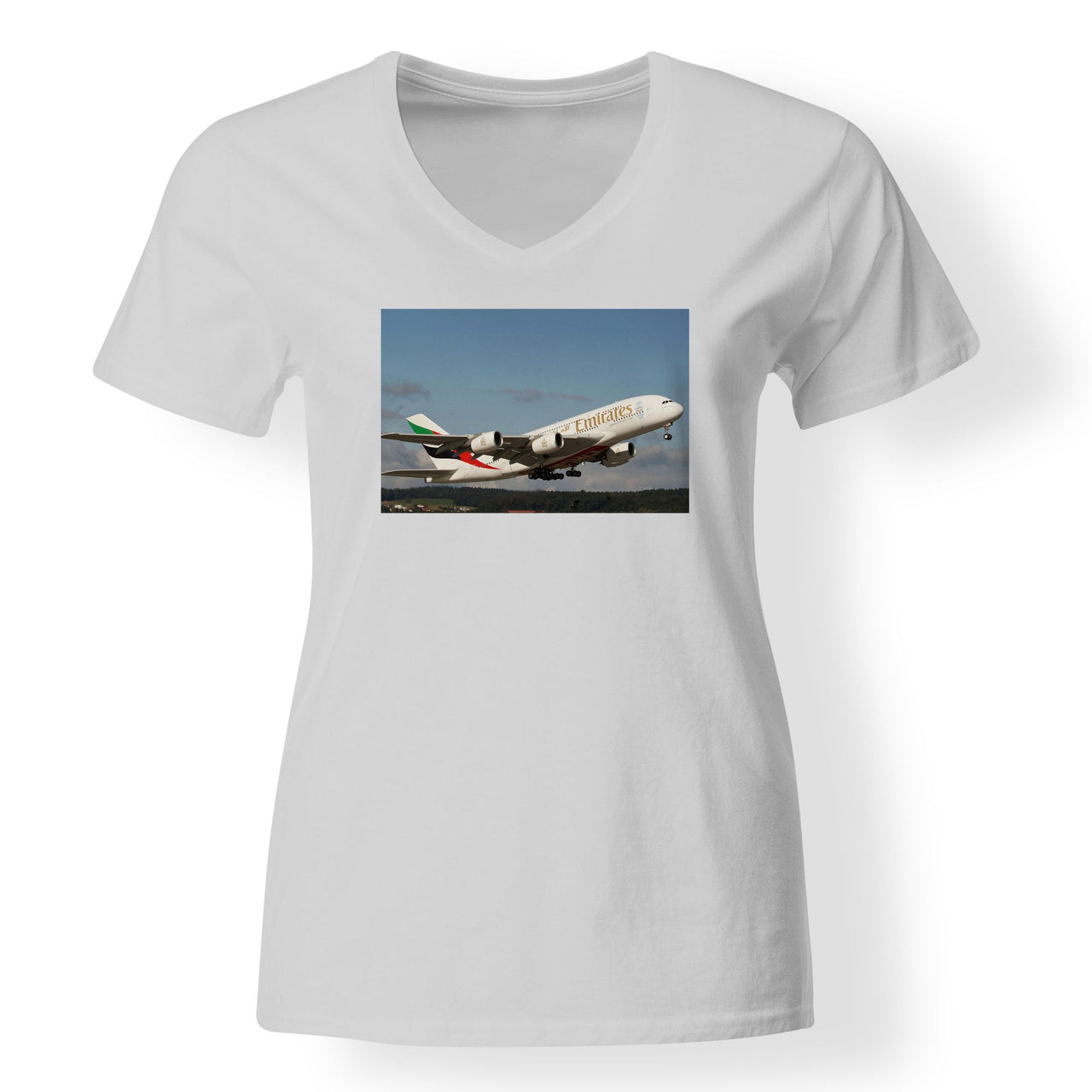Departing Emirates A380 Designed V-Neck T-Shirts