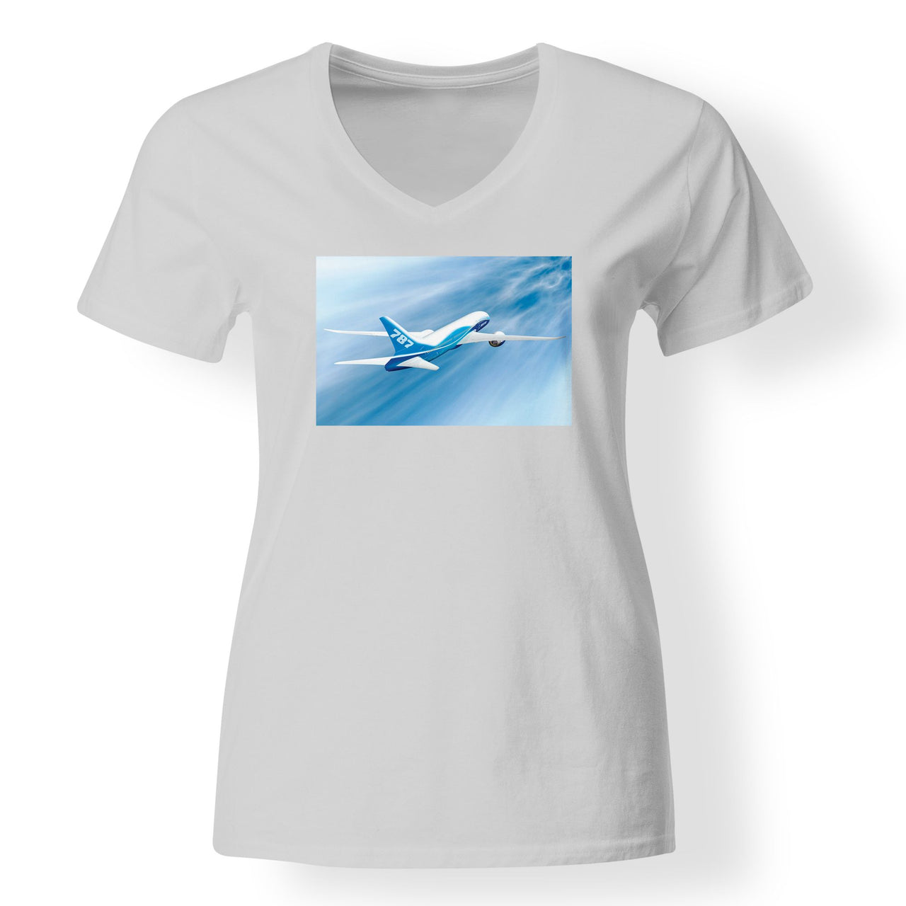 Beautiful Painting of Boeing 787 Dreamliner Designed V-Neck T-Shirts