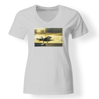 Thumbnail for Departing Jet Aircraft Designed V-Neck T-Shirts