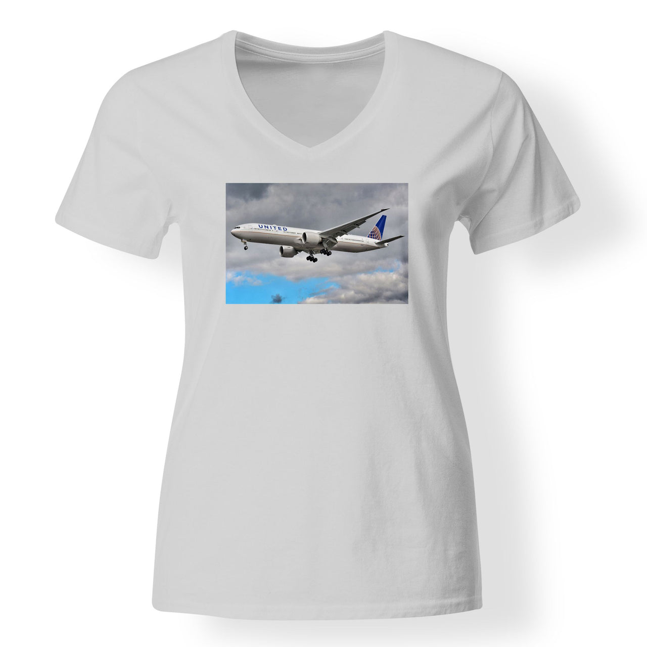 United Airways Boeing 777 Designed V-Neck T-Shirts