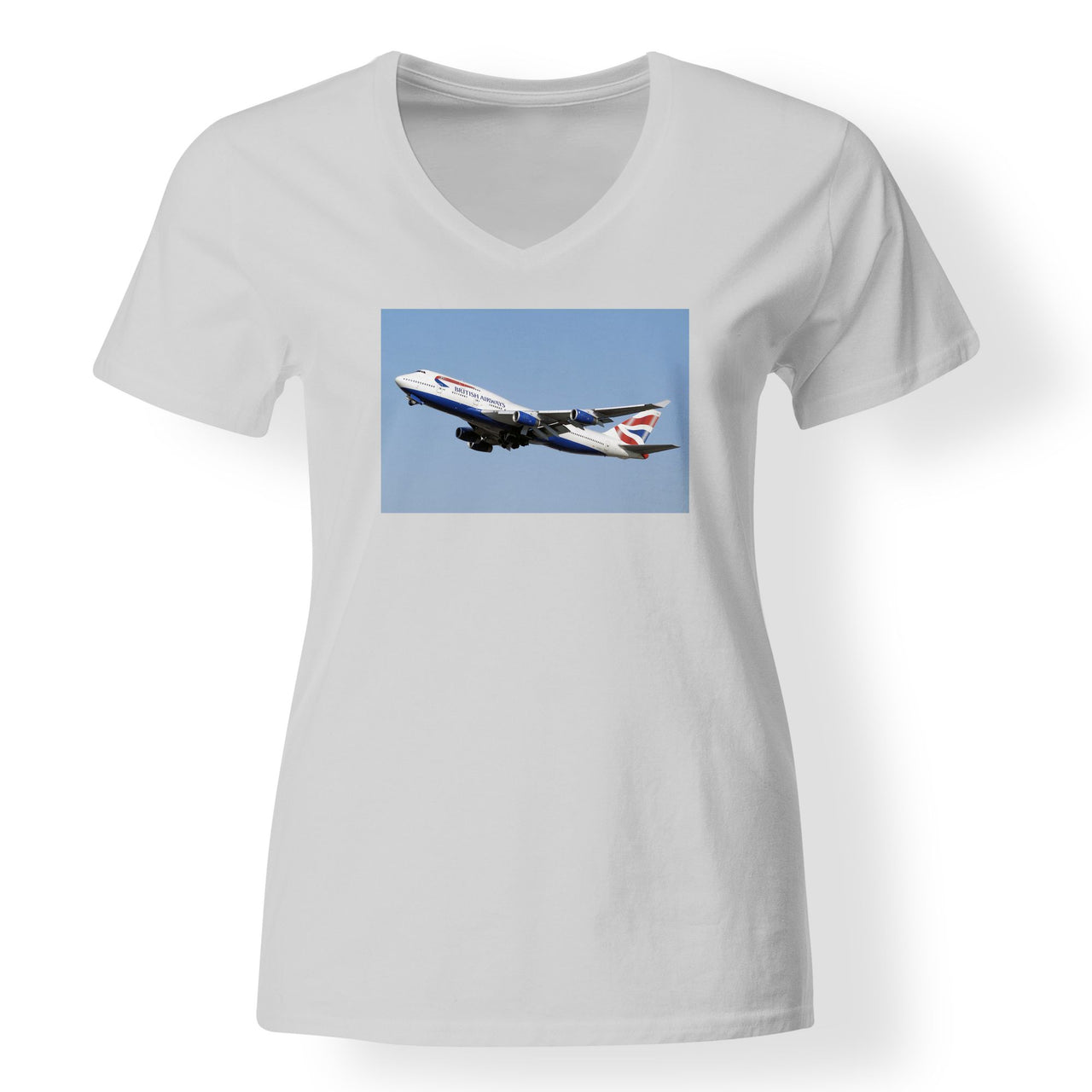 Departing British Airways Boeing 747 Designed V-Neck T-Shirts