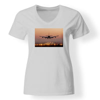 Thumbnail for Landing Boeing 747 During Sunset Designed V-Neck T-Shirts