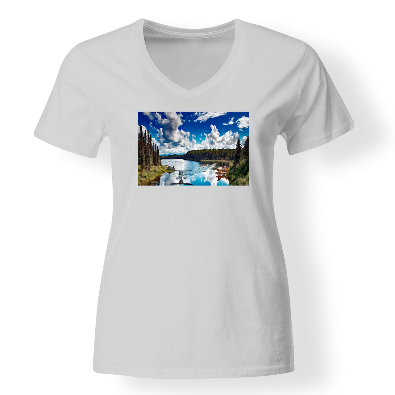 Amazing Scenary & Sea Planes Designed V-Neck T-Shirts