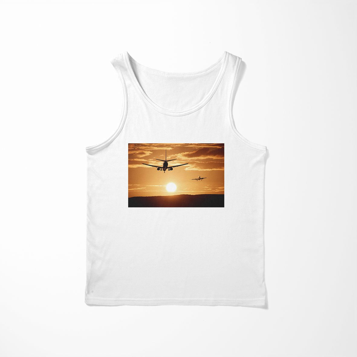 Two Aeroplanes During Sunset Designed Tank Tops