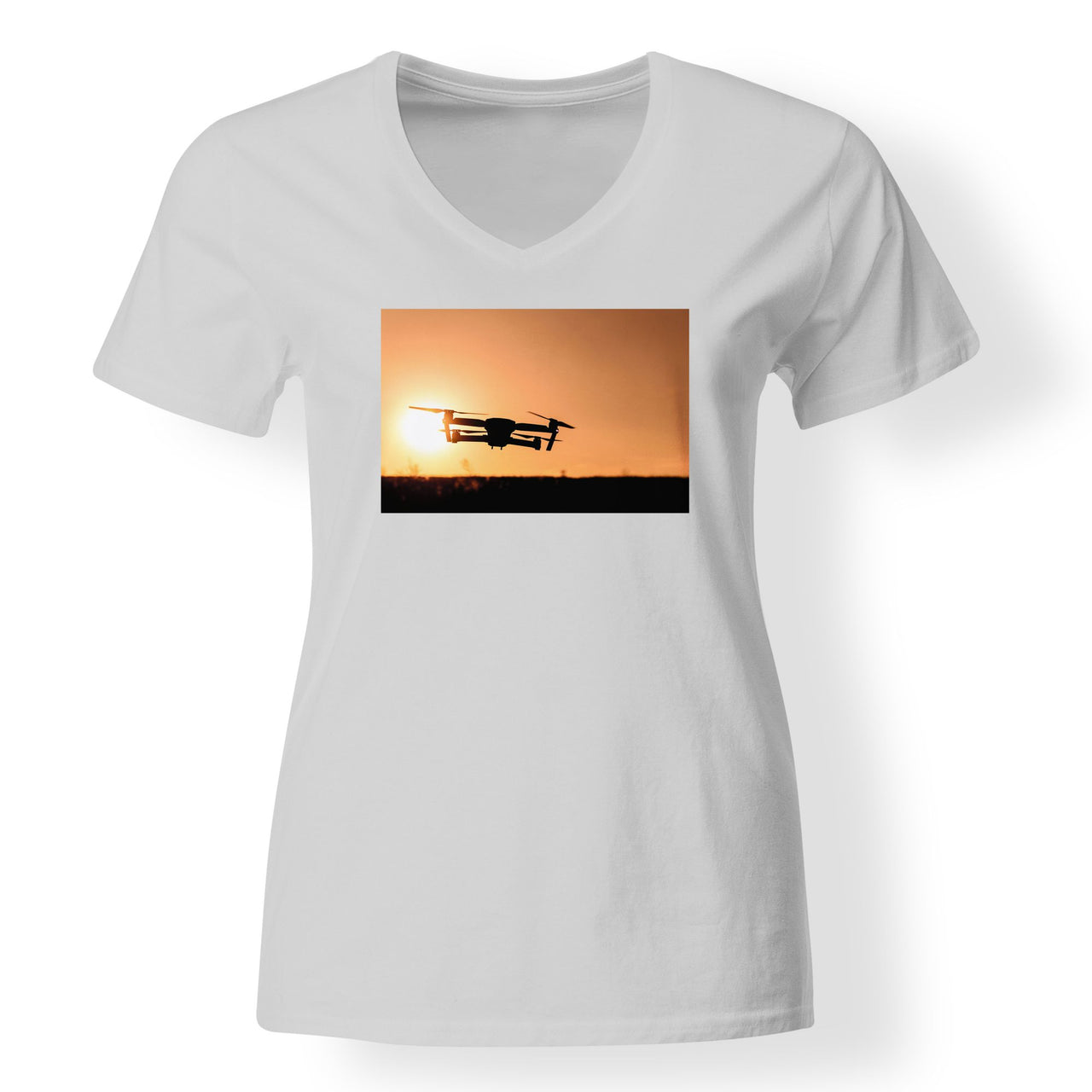 Amazing Drone in Sunset Designed V-Neck T-Shirts