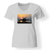 Thumbnail for Military Jet During Sunset Designed V-Neck T-Shirts