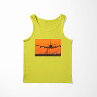 Thumbnail for Close up to Boeing 747 Landing at Sunset Designed Tank Tops