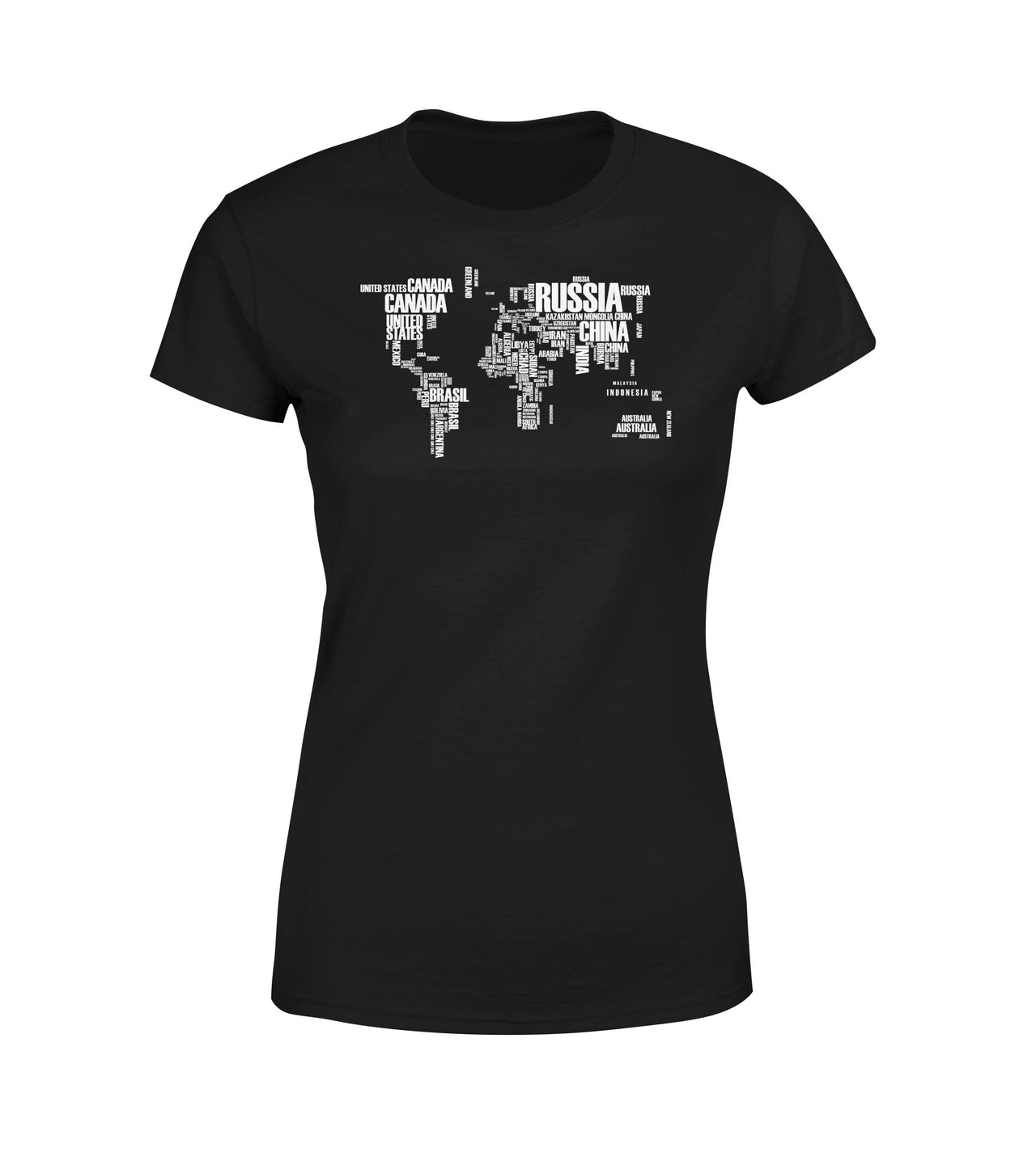 World Map (Text) Designed Women T-Shirts