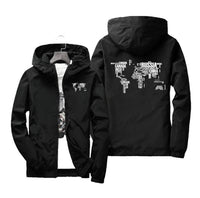 Thumbnail for World Map (Text) Designed Windbreaker Jackets