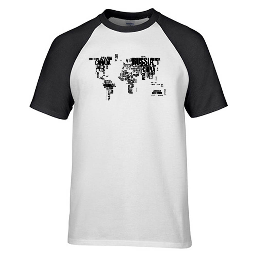 World Map (Text) Designed Raglan T-Shirts