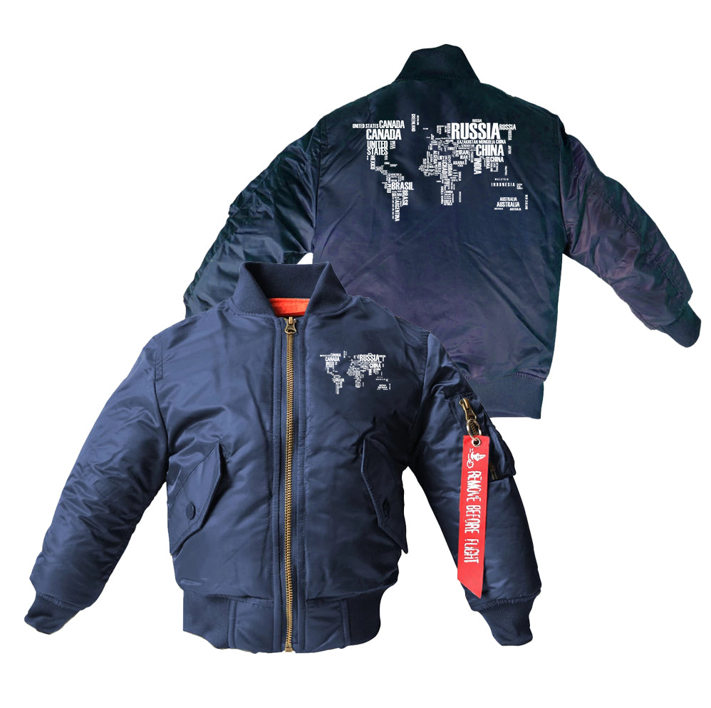 World Map (Text) Designed Children Bomber Jackets