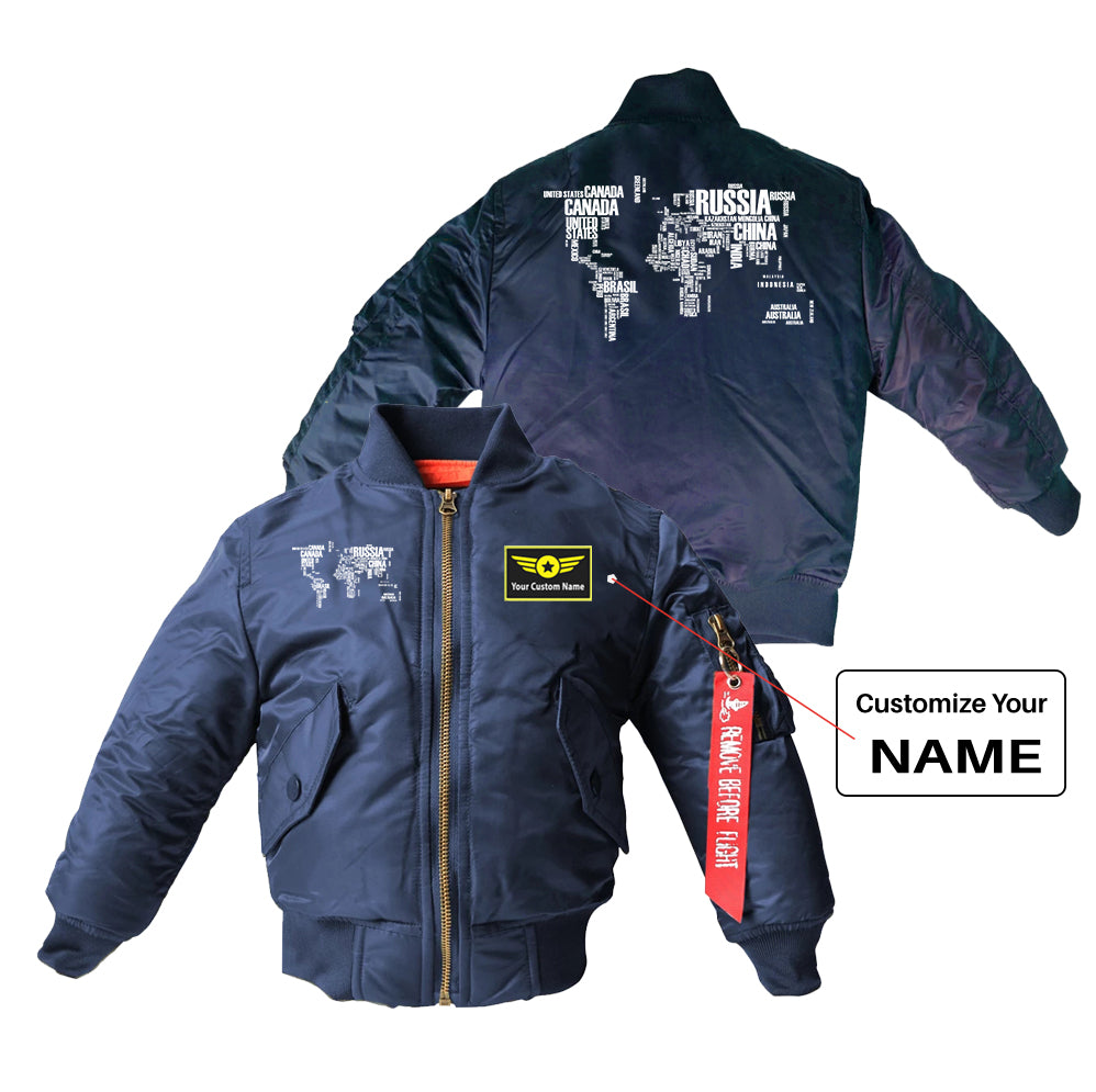 World Map (Text) Designed Children Bomber Jackets