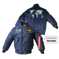Thumbnail for World Map (Text) Designed Children Bomber Jackets