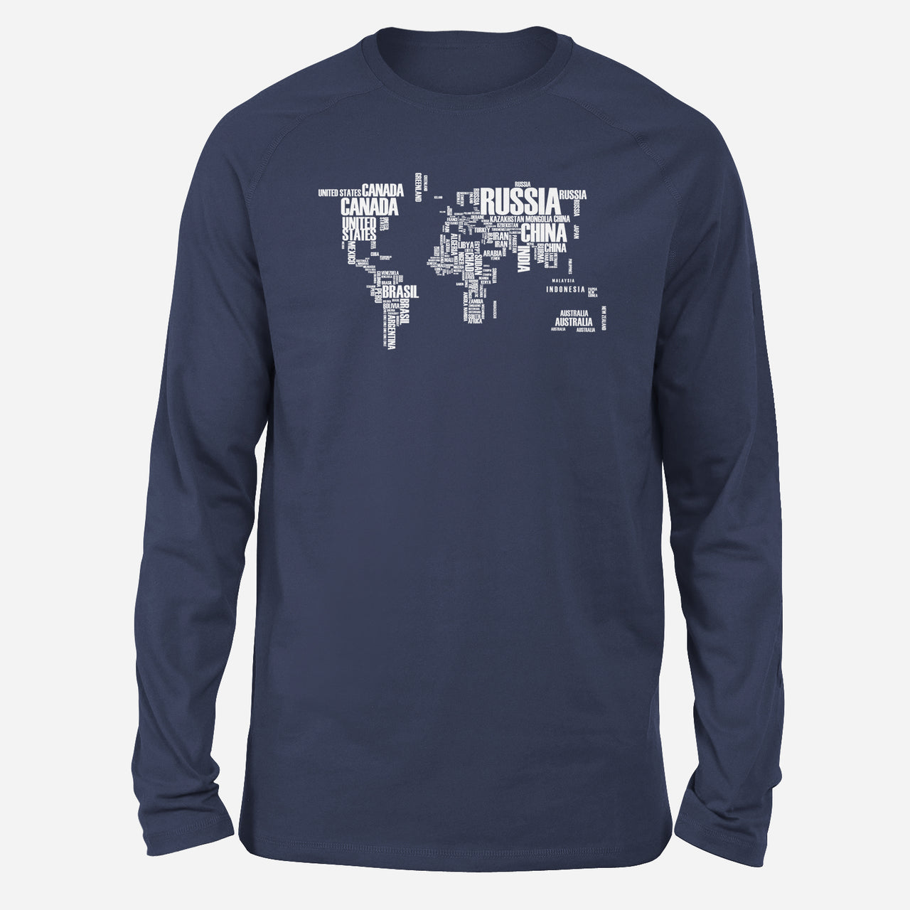 World Map (Text) Designed Long-Sleeve T-Shirts