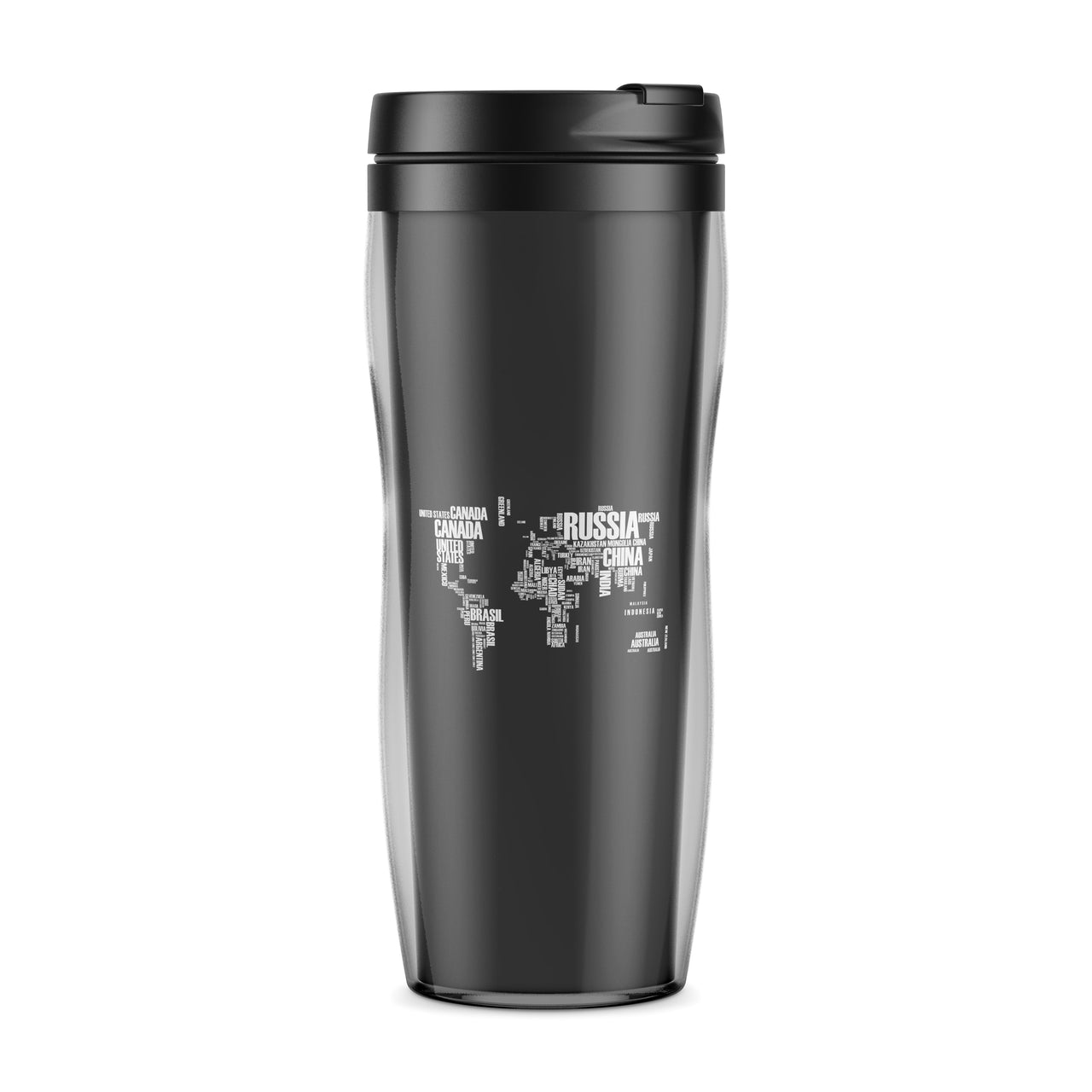 World Map (Text) Designed Travel Mugs