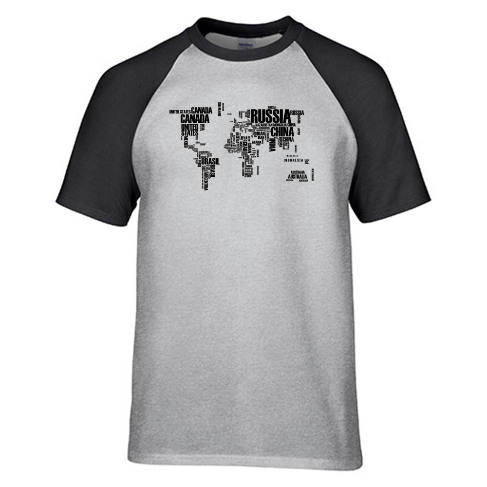 World Map (Text) Designed Raglan T-Shirts