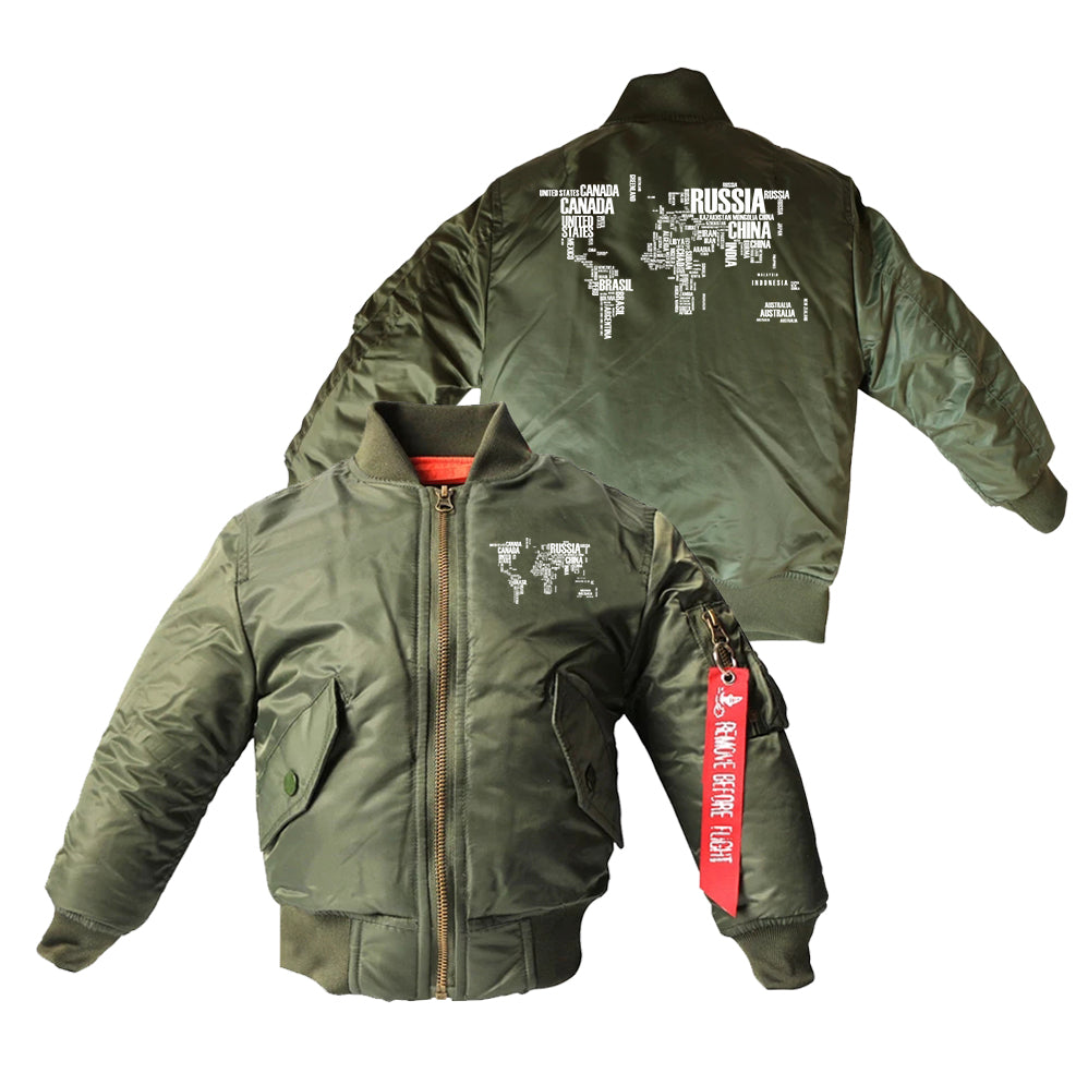 World Map (Text) Designed Children Bomber Jackets