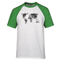 Thumbnail for World Map (Text) Designed Raglan T-Shirts