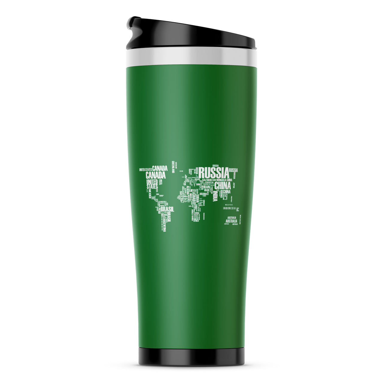 World Map (Text) Designed Travel Mugs