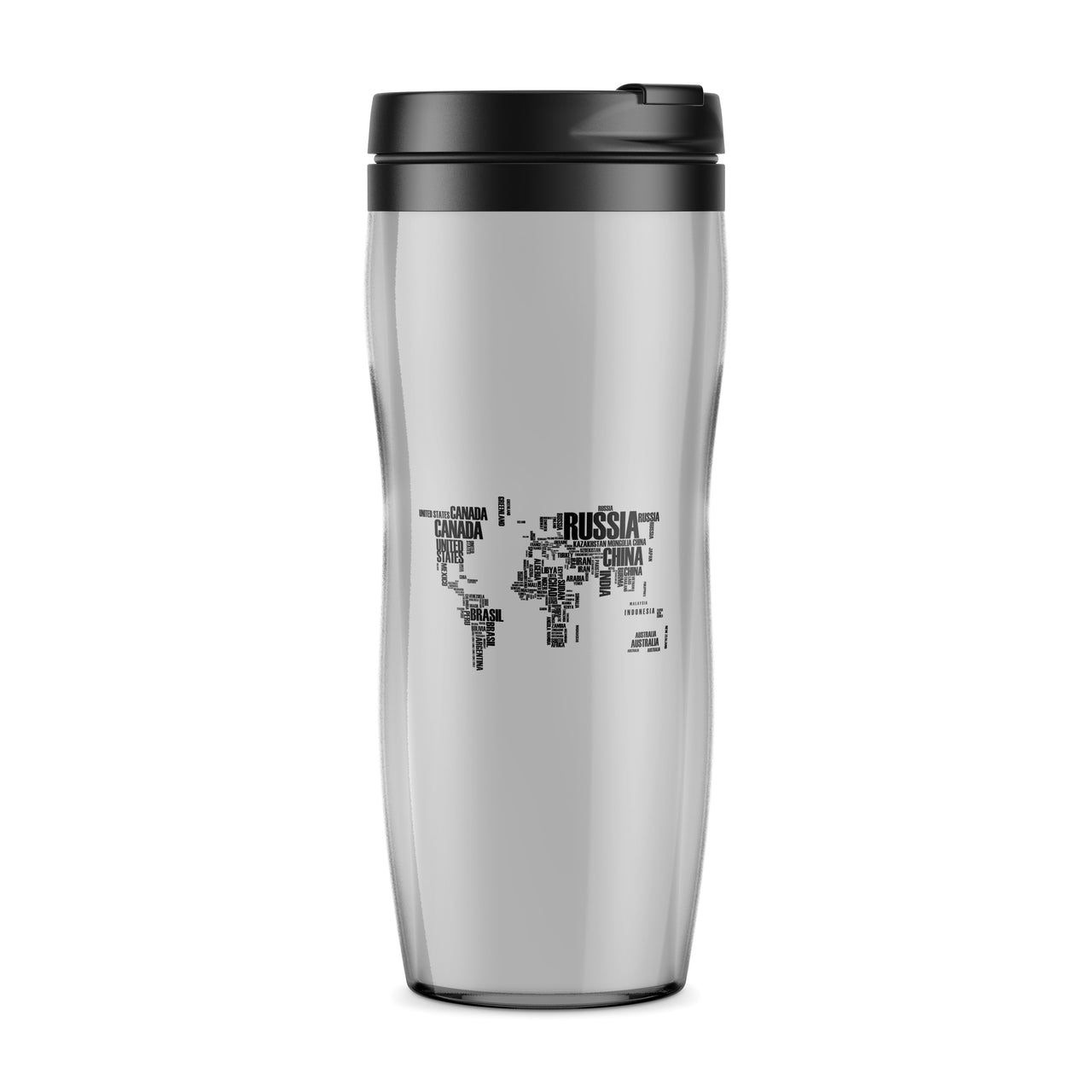 World Map (Text) Designed Travel Mugs