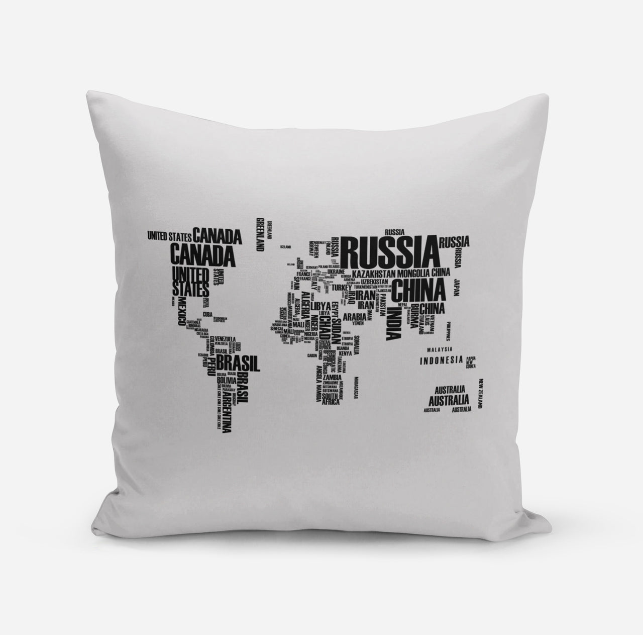 World Map (Text) Designed Pillows