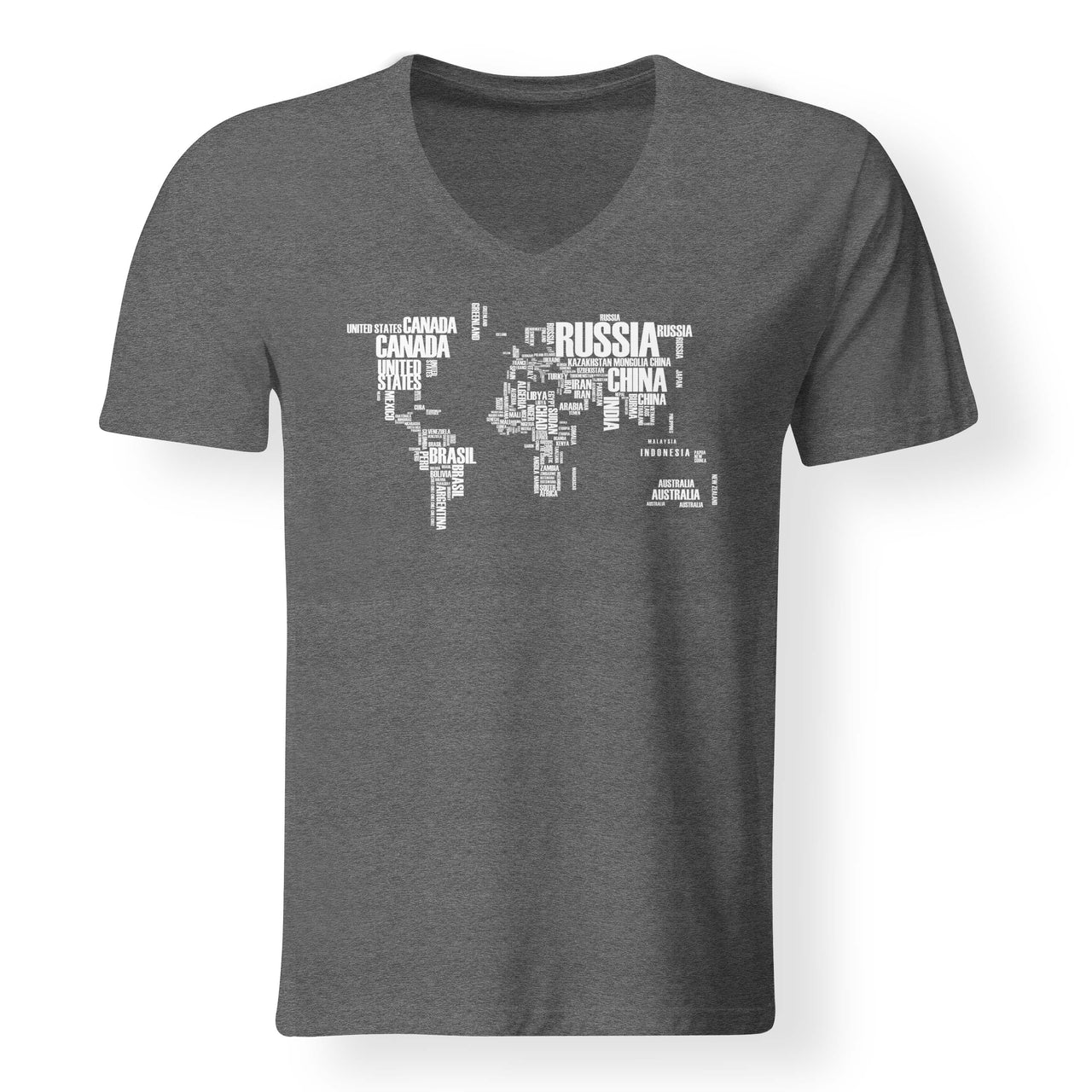 World Map (Text) Designed V-Neck T-Shirts