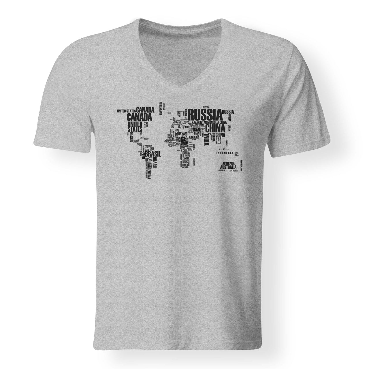 World Map (Text) Designed V-Neck T-Shirts