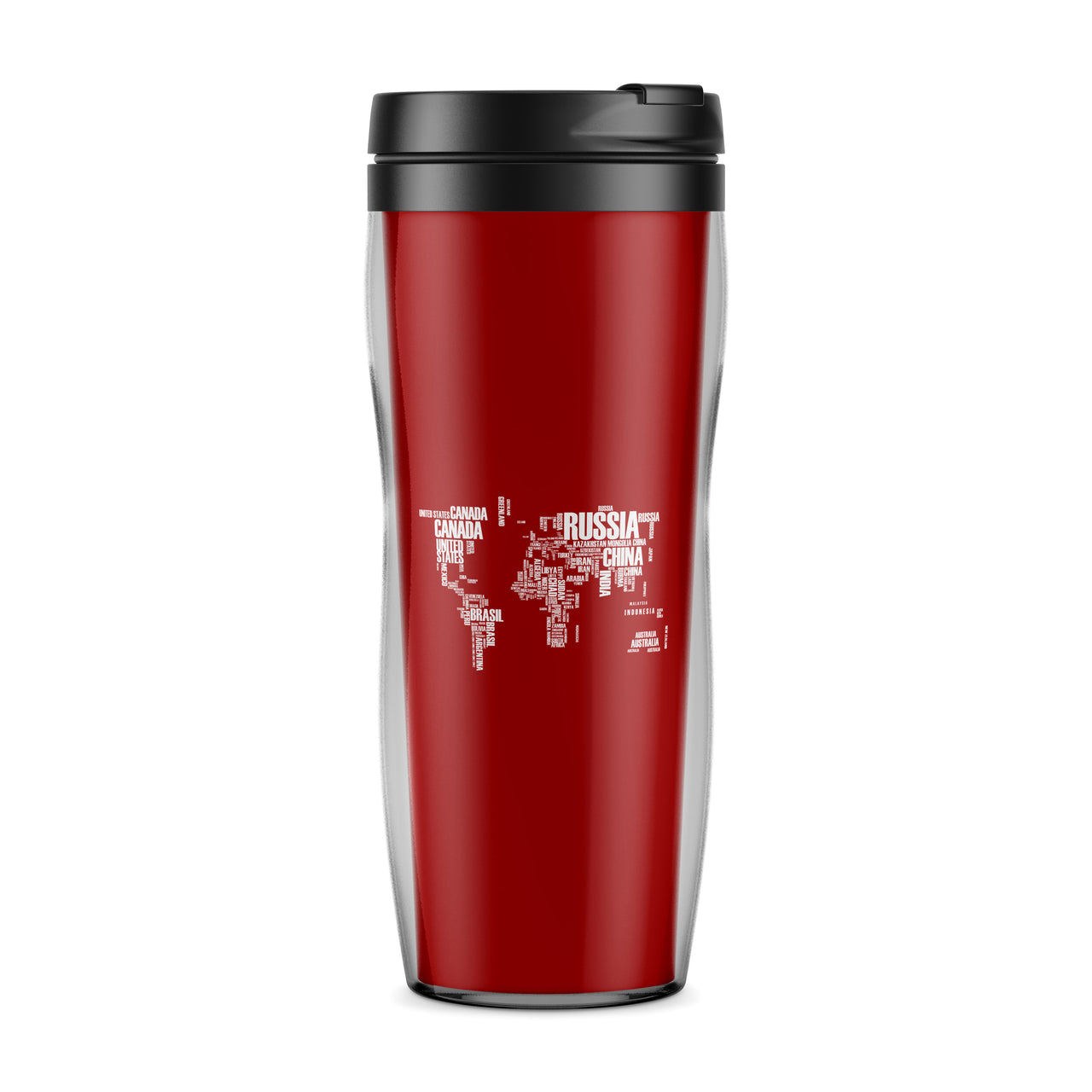 World Map (Text) Designed Travel Mugs