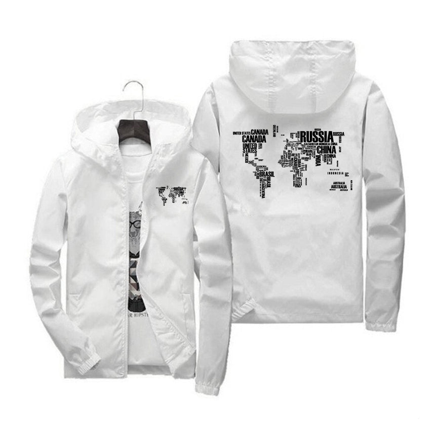 World Map (Text) Designed Windbreaker Jackets