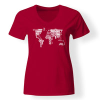 Thumbnail for World Map (Text) Designed V-Neck T-Shirts