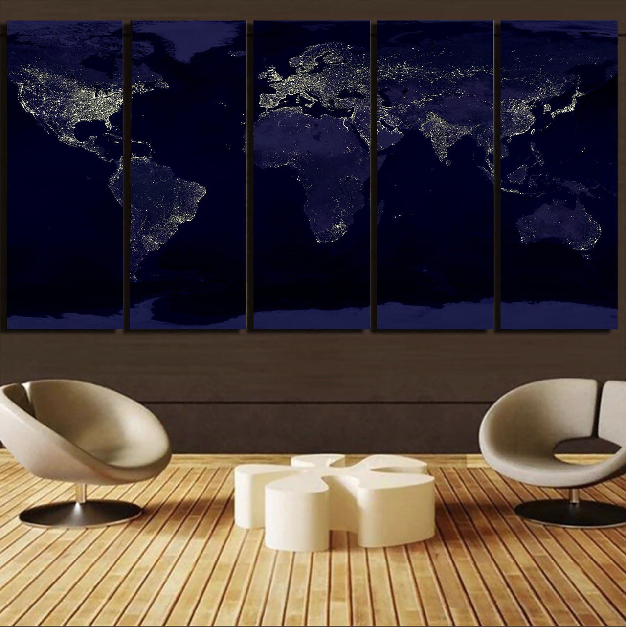 World Map From Space Printed Canvas Prints (5 Pieces) Aviation Shop 