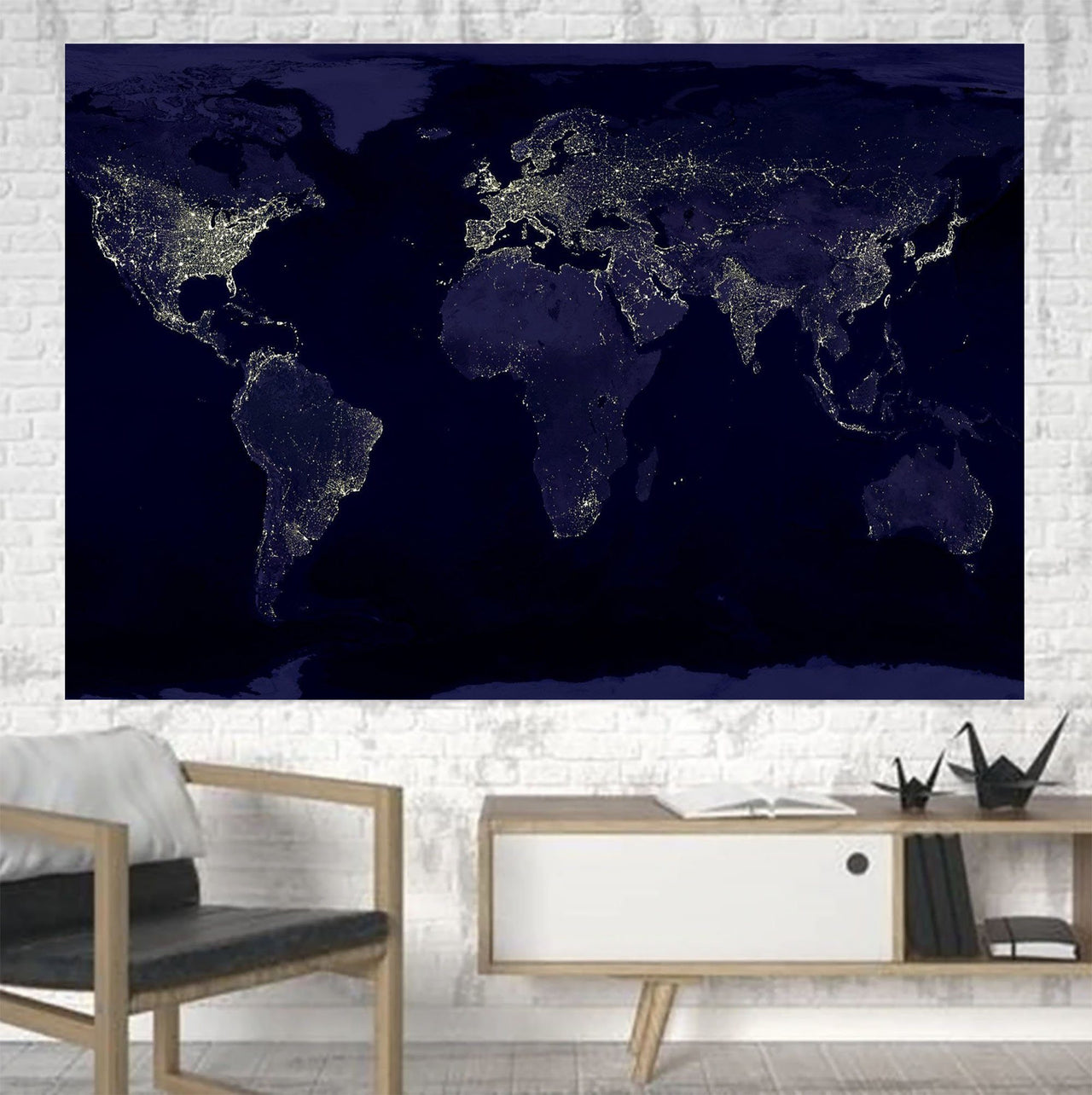 World Map From Space Printed Canvas Posters (1 Piece) Aviation Shop 