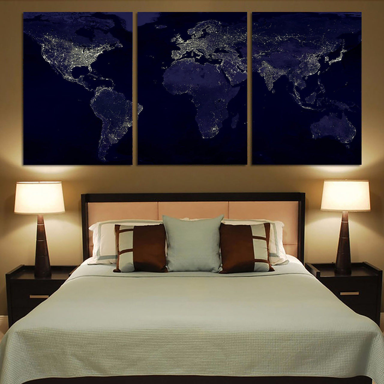 World Map From Space Printed Canvas Posters (3 Pieces) Aviation Shop 