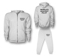 Thumbnail for World's Okayest Pilot Designed Zipped Hoodies & Sweatpants Set