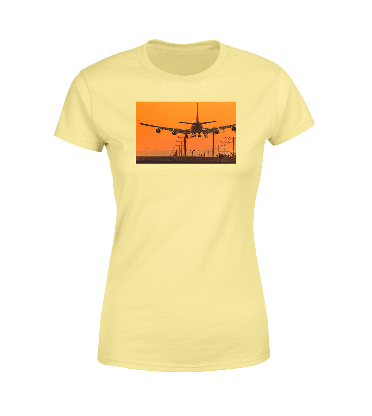 Close up to Boeing 747 Landing at Sunset Designed Women T-Shirts