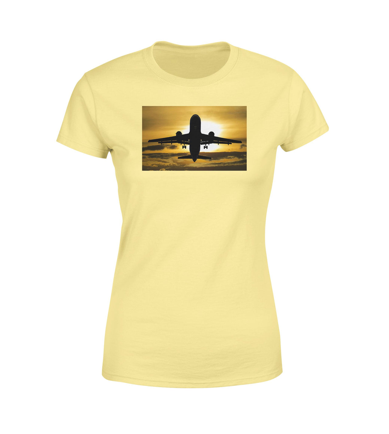 Departing Passanger Jet During Sunset Designed Women T-Shirts