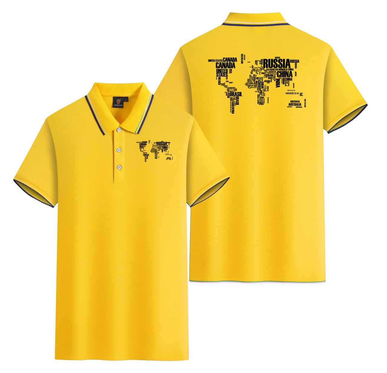 World Map (Text) Designed Stylish Polo T-Shirts (Double-Side)