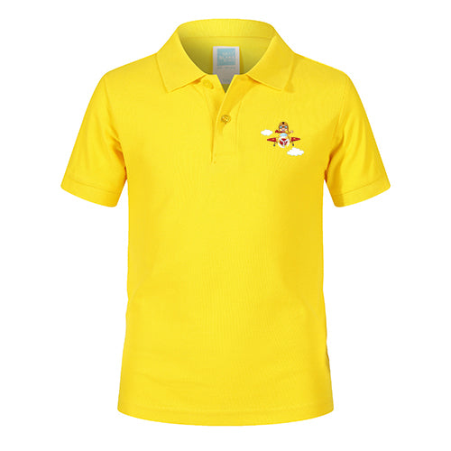 Cartoon Little Boy Operating Plane (Edition 2) Designed Children Polo T-Shirts