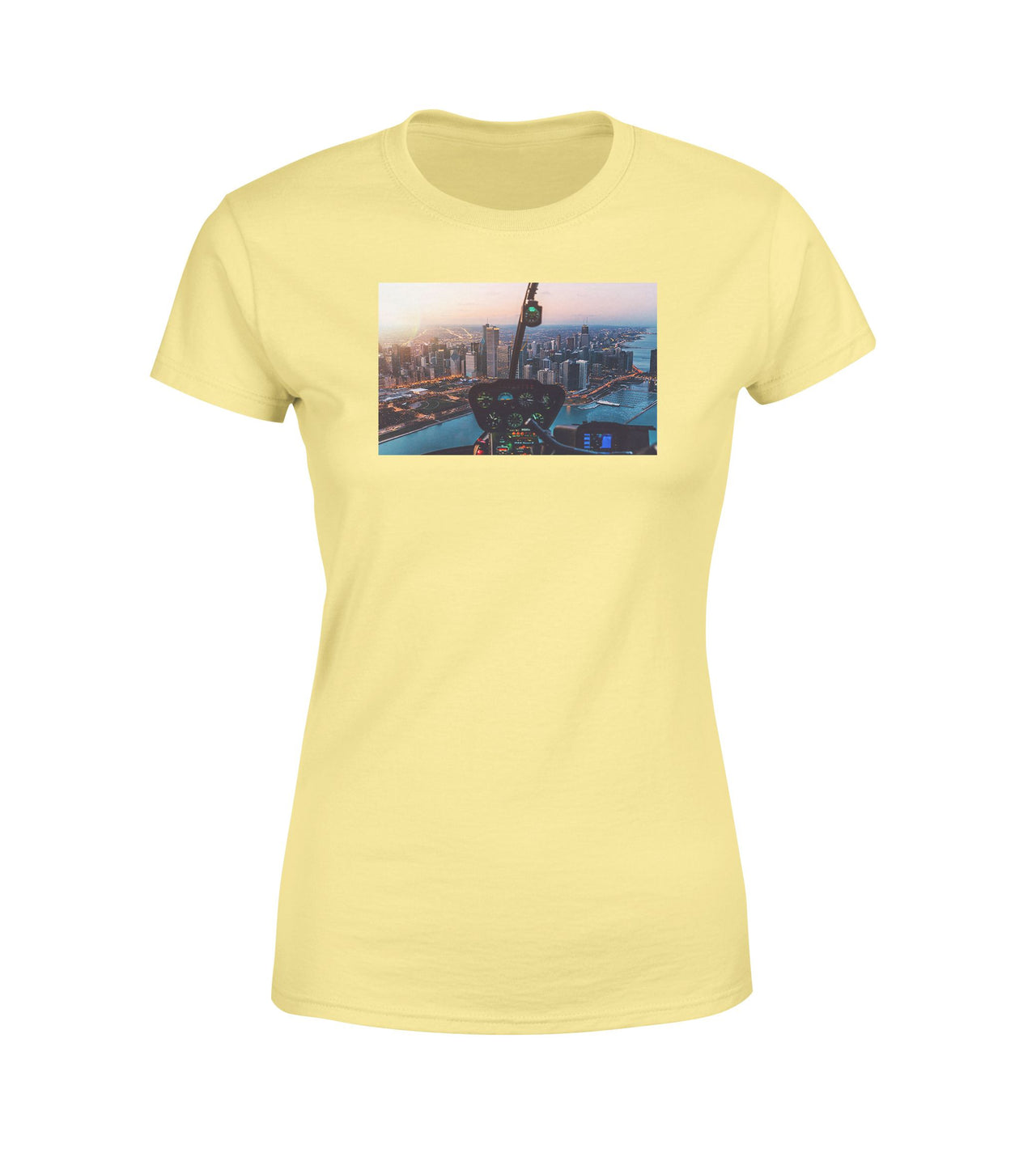 Amazing City View from Helicopter Cockpit Designed Women T-Shirts
