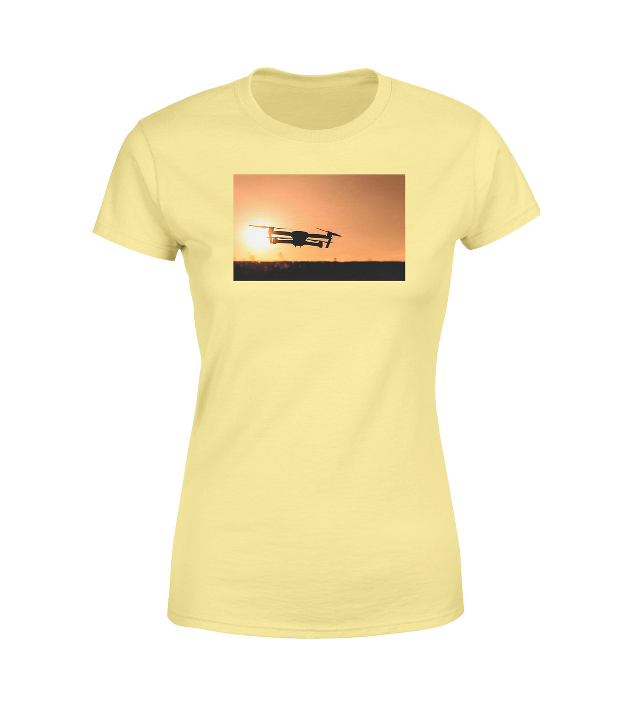 Amazing Drone in Sunset Designed Women T-Shirts